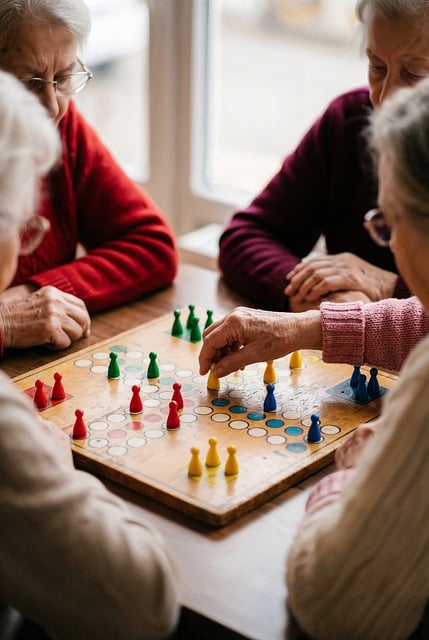 residents playing a wooden board game