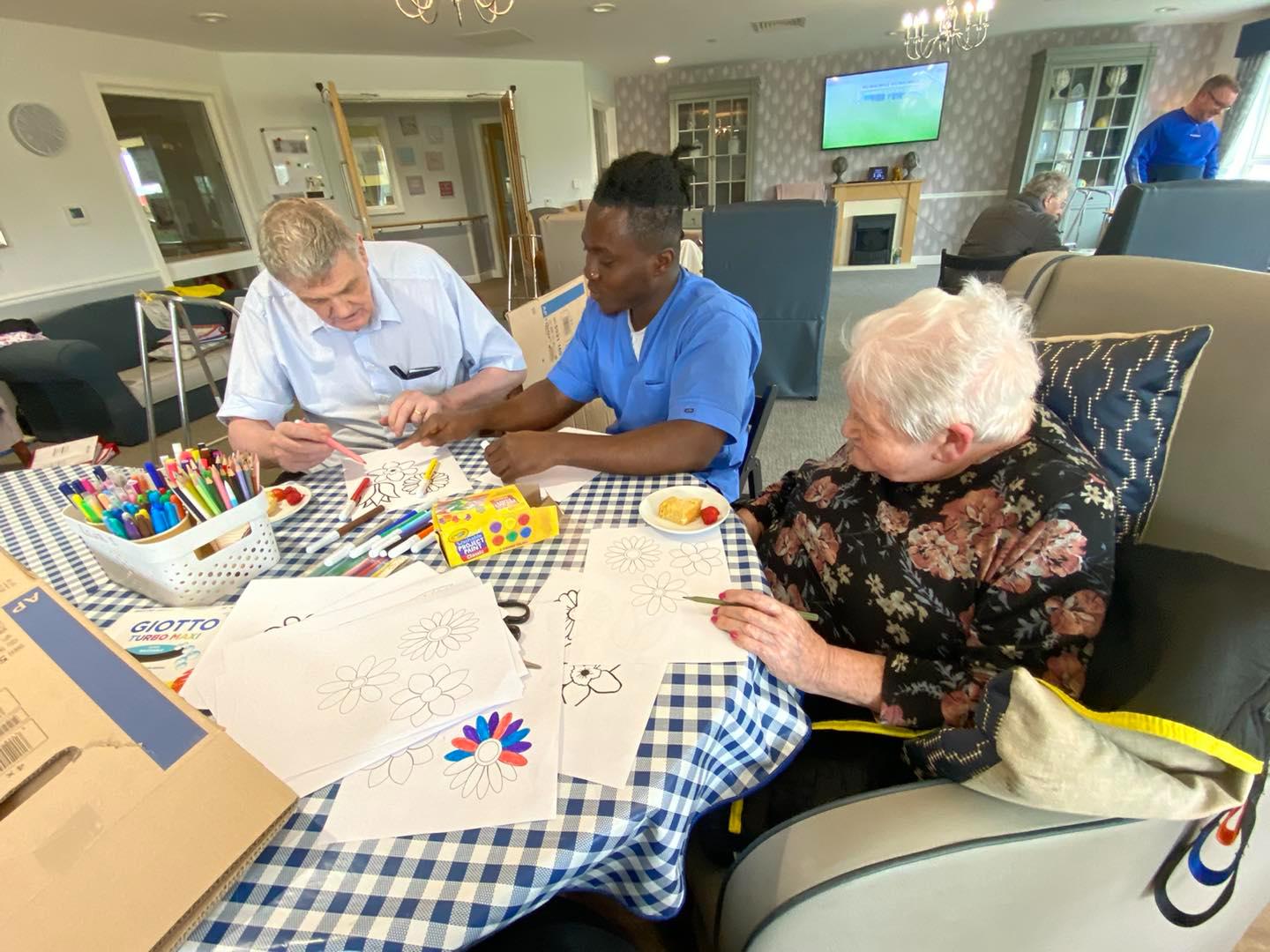 residents doing crafts
