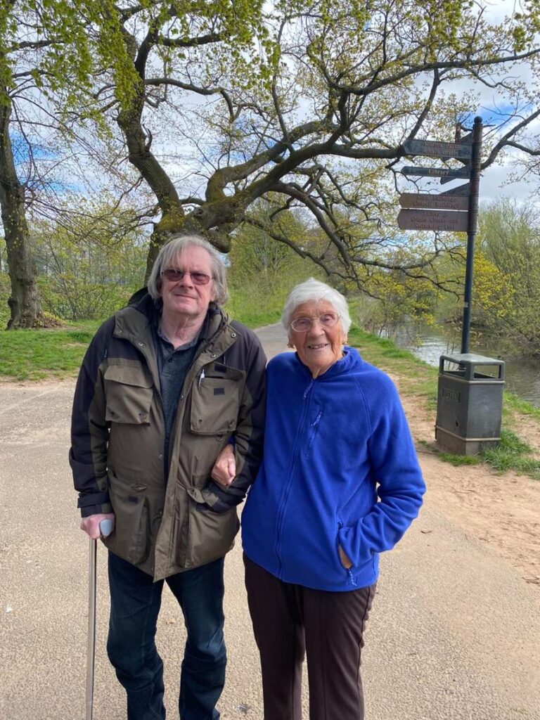 residents on a walk outside