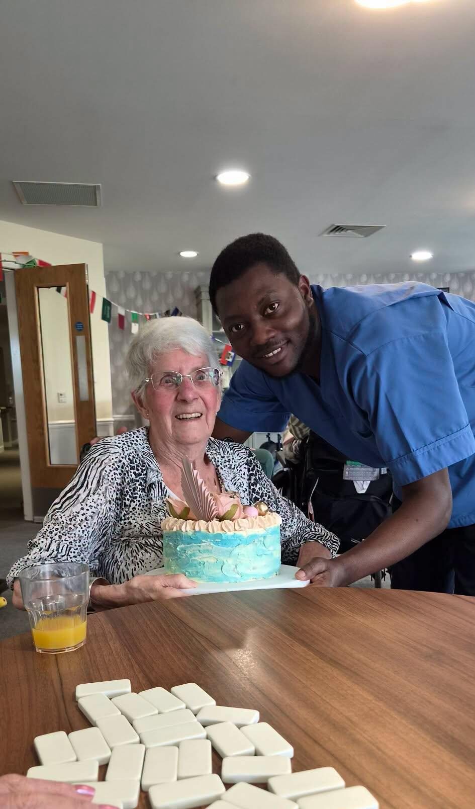care home resident celebrating birthday